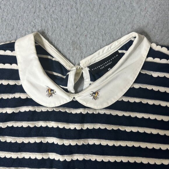 Victoria Beckham For Target Top Girl M Navy White Striped Embroidered Bee Collar - Picture 4 of 9